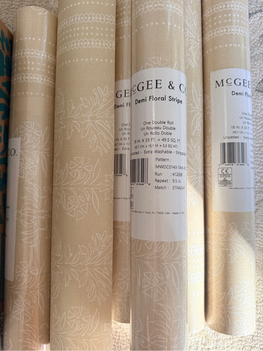 Demi Floral Stripe Beige Wallpaper McGee & Co